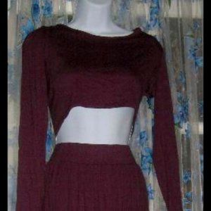 Gorgeous NEW Womens 2pc DEEP BURGUNDY WINE CROP TOP & Palazzo PANTS SET Sz L